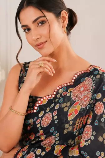 heavy chinon silk blend mirror work saree