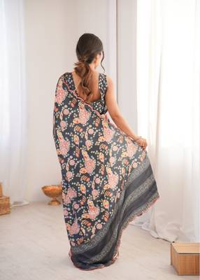 heavy chinon silk blend mirror work saree 3