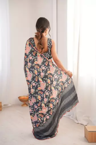 heavy chinon silk blend mirror work saree