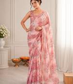 heavy chinon silk blend mirror work saree