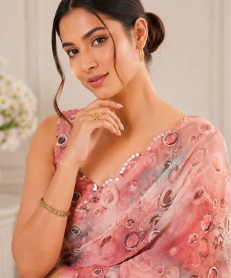 heavy chinon silk blend mirror work saree 2