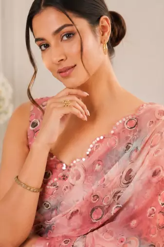 heavy chinon silk blend mirror work saree