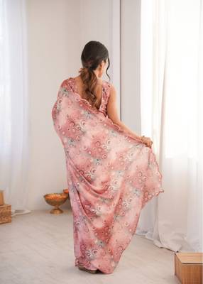 heavy chinon silk blend mirror work saree 3
