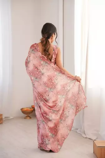 heavy chinon silk blend mirror work saree