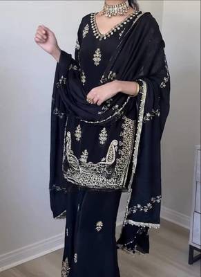 Black Color Sequence And Embroidery Work Silk Blend Salwar Suit 1