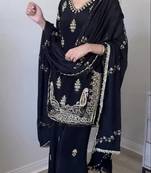 Black Color Sequence And Embroidery Work Silk Blend Salwar Suit