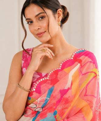 heavy chinon silk blend mirror work saree 2