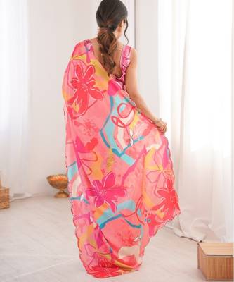 heavy chinon silk blend mirror work saree 3