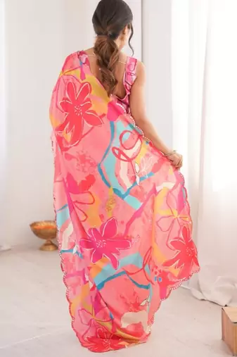 heavy chinon silk blend mirror work saree