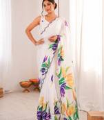 heavy chinon silk blend mirror work saree