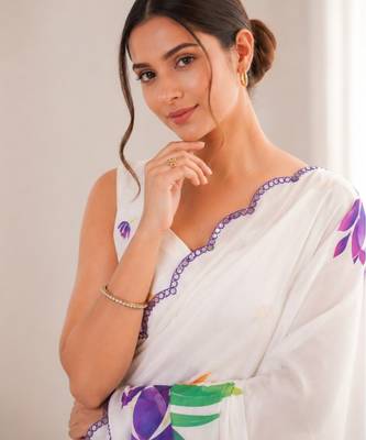 heavy chinon silk blend mirror work saree 2