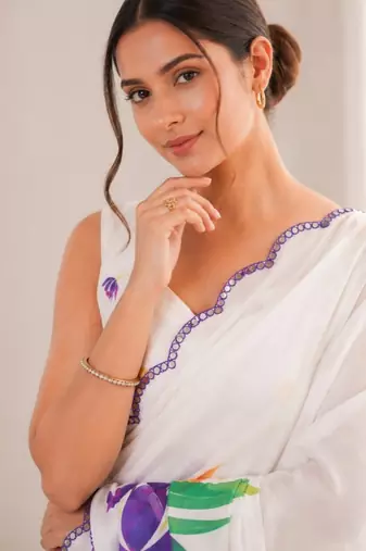 heavy chinon silk blend mirror work saree