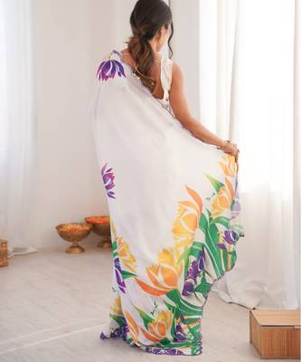 heavy chinon silk blend mirror work saree 3