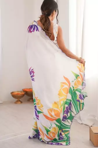 heavy chinon silk blend mirror work saree