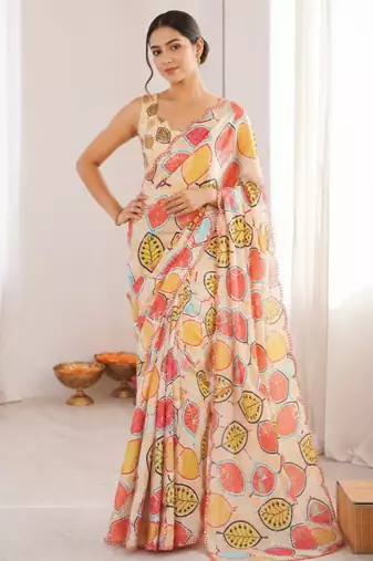 heavy chinon silk blend mirror work saree