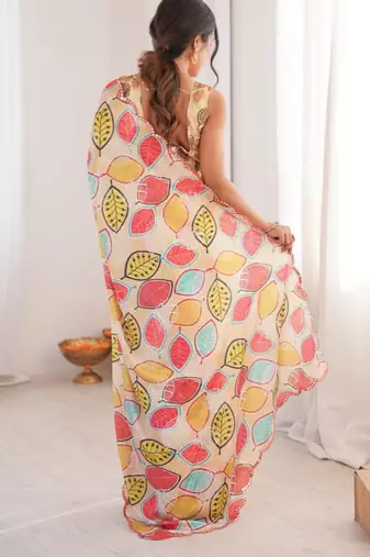 heavy chinon silk blend mirror work saree