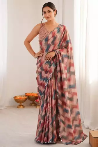 heavy chinon silk blend mirror work saree