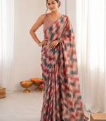 heavy chinon silk blend mirror work saree