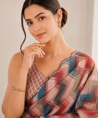 heavy chinon silk blend mirror work saree 2
