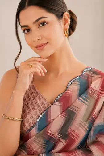 heavy chinon silk blend mirror work saree