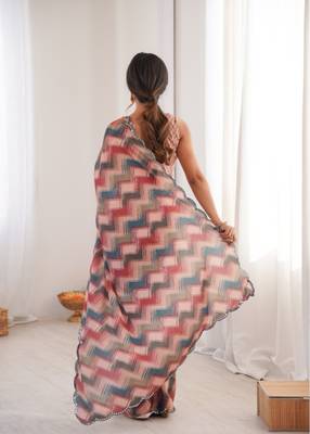 heavy chinon silk blend mirror work saree 3