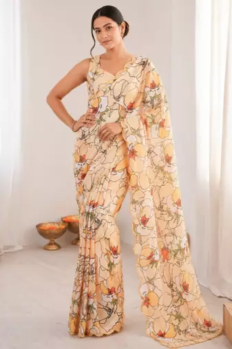 heavy chinon silk blend mirror work saree