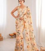 heavy chinon silk blend mirror work saree