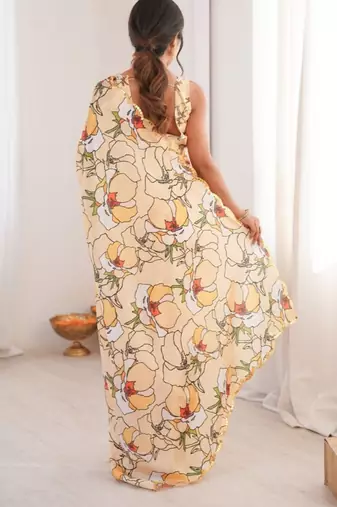 heavy chinon silk blend mirror work saree