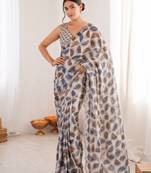 heavy chinon silk blend mirror work saree