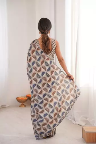 heavy chinon silk blend mirror work saree