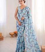heavy chinon silk blend mirror work saree