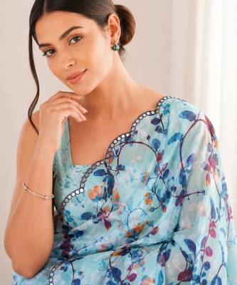 heavy chinon silk blend mirror work saree 2