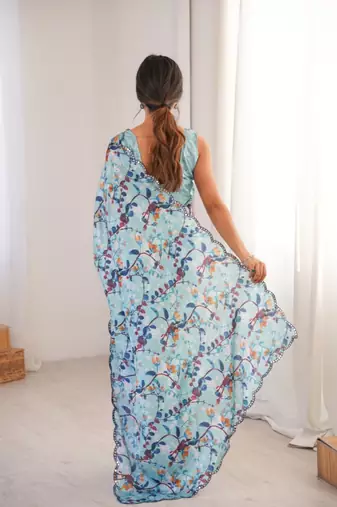heavy chinon silk blend mirror work saree