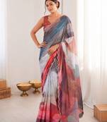 heavy chinon silk blend mirror work saree