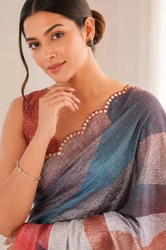 heavy chinon silk blend mirror work saree