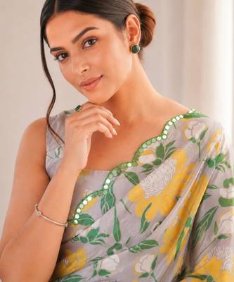 heavy chinon silk blend mirror work saree 2