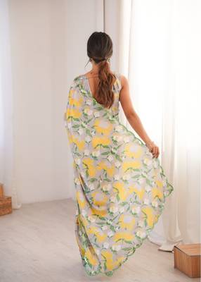heavy chinon silk blend mirror work saree 3