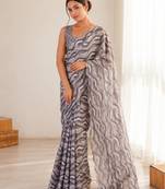 heavy chinon silk blend mirror work saree