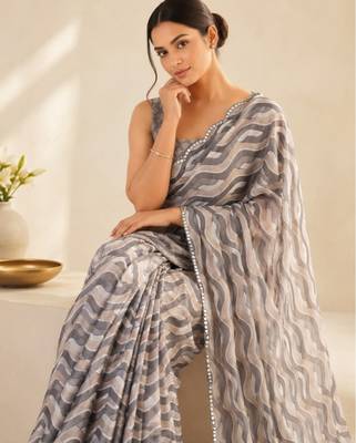 heavy chinon silk blend mirror work saree 2