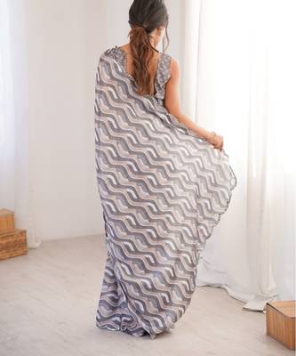 heavy chinon silk blend mirror work saree 3