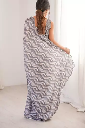 grey heavy silk blend mirror work saree