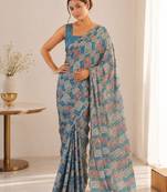 heavy chinon silk blend mirror work saree
