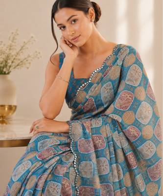 heavy chinon silk blend mirror work saree 2