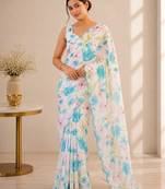 heavy chinon silk blend mirror work saree