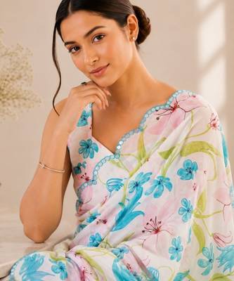 heavy chinon silk blend mirror work saree 2