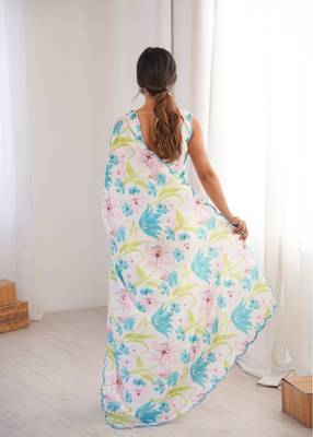 heavy chinon silk blend mirror work saree 3