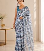 heavy chinon silk blend mirror work saree