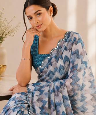 heavy chinon silk blend mirror work saree 2