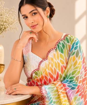 heavy chinon silk blend mirror work saree 2