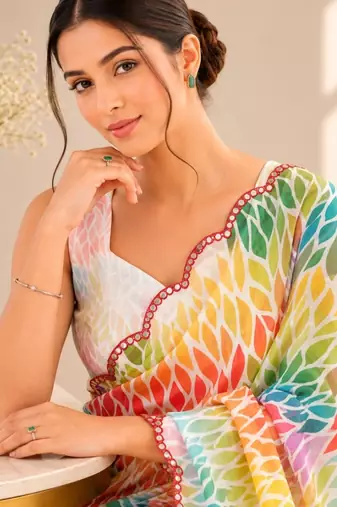 multicolor heavy silk blend mirror work saree